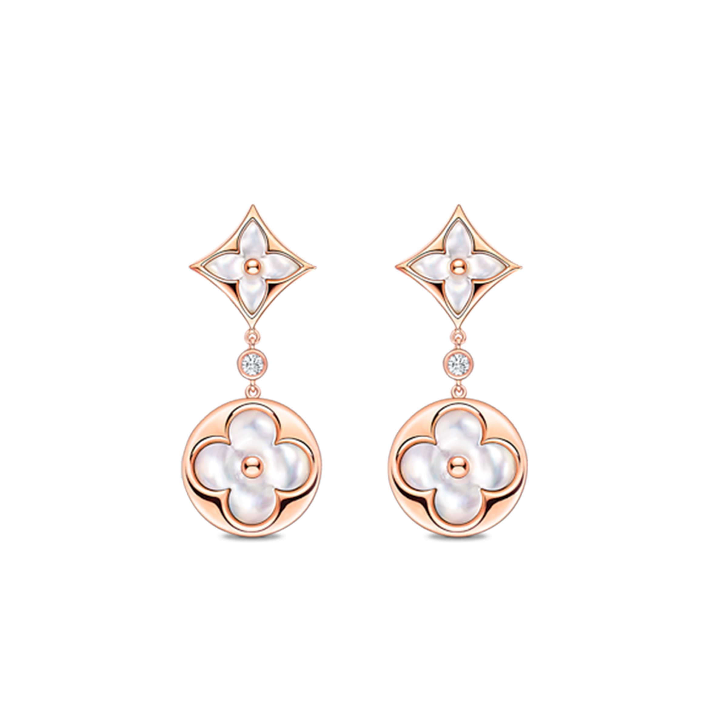 LOUIS VUITTON COLOUR BLOSSOM LONG EARRINGS, PINK GOLD, WHITE MOTHER-OF-PEARL AND DIAMONDS Q96668 LOUIS VUITTON COLOUR BLOSSOM LONG EARRINGS, PINK GOLD, WHITE MOTHER-OF-PEARL AND DIAMONDS Q96668